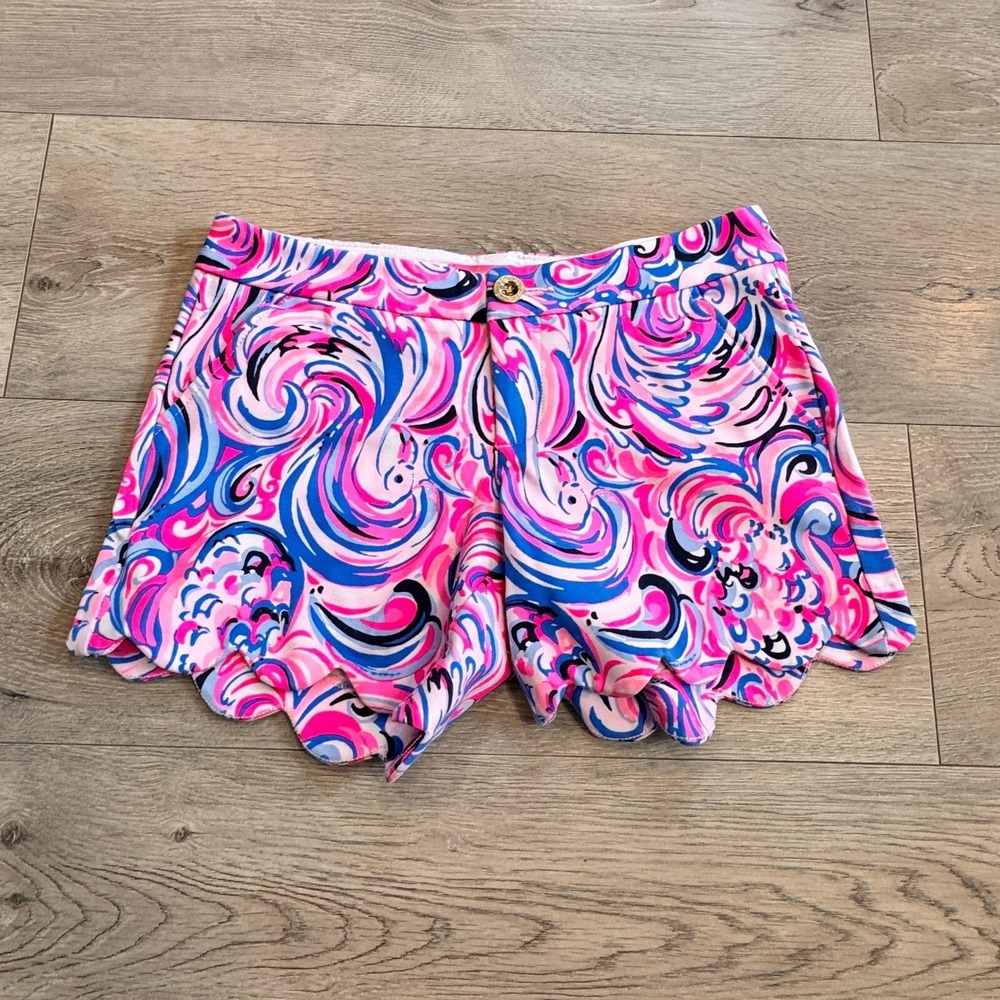Lilly Pulitzer‎ Buttercup Scallop Hem Shorts Rax Berry Flamingoals Casual Size 0